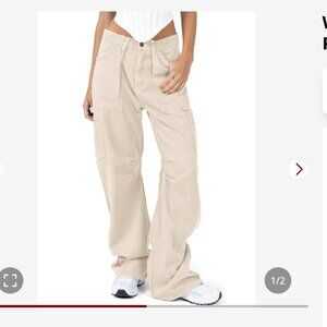 Cotton Casual Cargo Pants Wide Leg Beige XS(Long) NEW IN PACKAGE